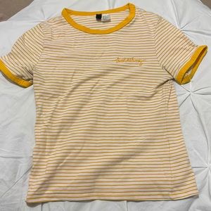 Yellow & white striped shirt sleeve shirt